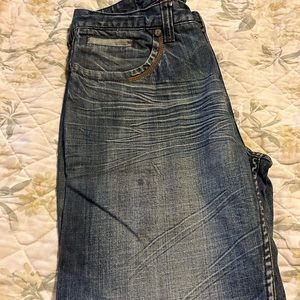 Mens jeans. Great shape . Has wrinkled look -in style, loose fit. 325-203-1263